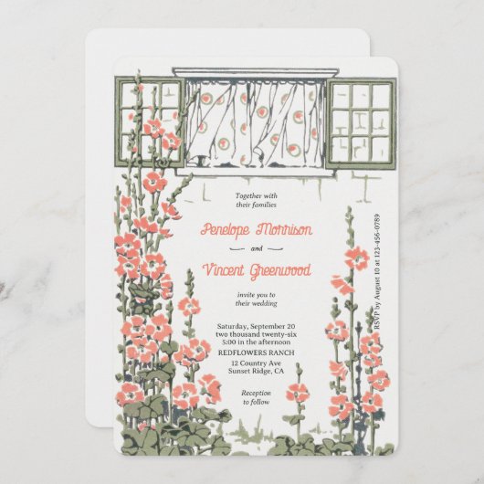 Invitation Mariage campagnard Hollyhock (Devant / Derrière)