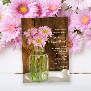 Invitation Mariage campagnard Mason Jar Rose Daisies