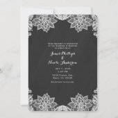 Invitation Mariage campagnard noir dentelle blanche florale (Devant)