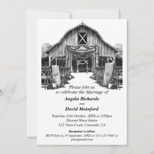 Invitation Mariage campagnard noir et blanc