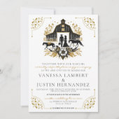 Invitation Mariage campagnard noir et or avec code QR (Devant)