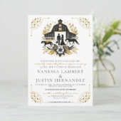 Invitation Mariage campagnard noir et or avec code QR (Debout devant)