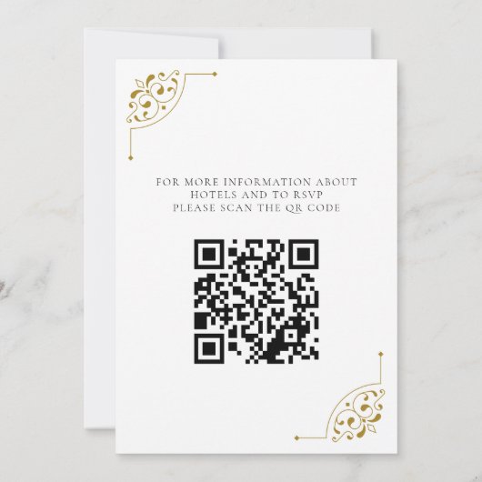 Invitation Mariage campagnard noir et or avec code QR (Dos)