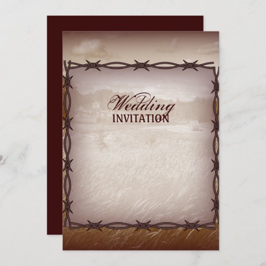 Invitation mariage campagnard occidental de barbelé (Devant / Derrière)