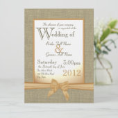 Invitation Mariage campagnard orange Burlap et Bow (Debout devant)