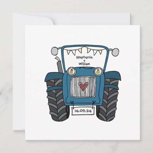 Invitation Mariage campagnard personnalisé Blue Tracteur Soir (Devant)