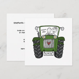 Invitation Mariage campagnard personnalisé Green Tractor Soir