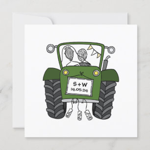 Invitation Mariage campagnard personnalisé Green Tractor Soir