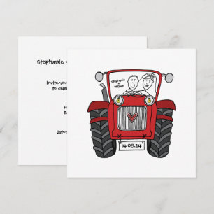Invitation Mariage campagnard personnalisé Rouge Tracteur Soi