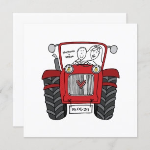 Invitation Mariage campagnard personnalisé Rouge Tracteur Soi