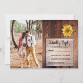 Invitation Mariage campagnard photo de tournesol en bois rust (Devant)