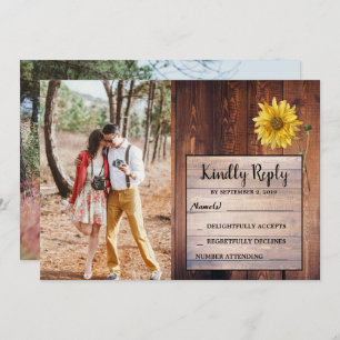 Invitation Mariage campagnard photo de tournesol en bois rust