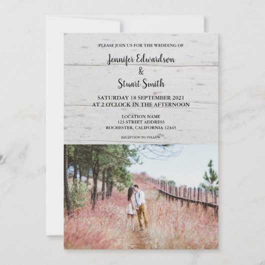Invitation Mariage campagnard photo élégant en bois rustique (Devant)
