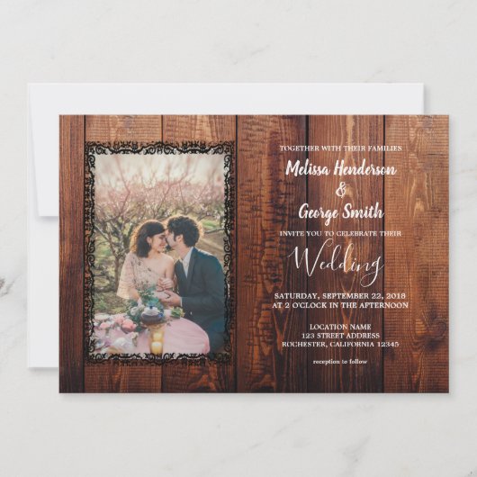 Invitation Mariage campagnard photo en bois de grange rustiqu (Devant)