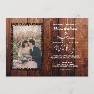Invitation Mariage campagnard photo en bois de grange rustiqu