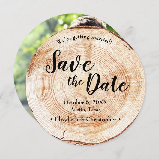 Invitation Mariage campagnard photo en bois rustique enregist (Devant / Derrière)