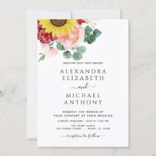 Invitation Mariage campagnard photo Sunflower Eucalyptus