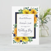 Invitation Mariage campagnard Rose Russe Sunflower Navy (Debout devant)