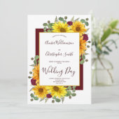 Invitation Mariage campagnard Rose rustique Tournesol Bourgog (Debout devant)