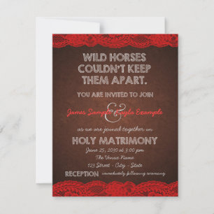 Invitation Mariage campagnard rouge et Brown rustique
