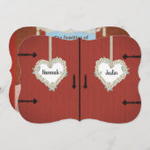 Invitation Mariage campagnard rouge rustique de grange et de (Devant / Derrière)