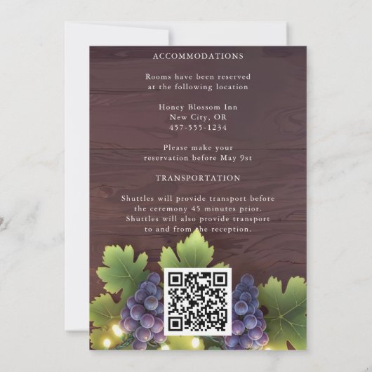 Invitation Mariage campagnard Rustic Winery Wood Lights (Dos)