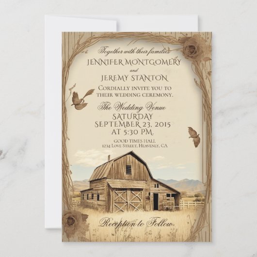 Invitation Mariage campagnard rustique (Devant)