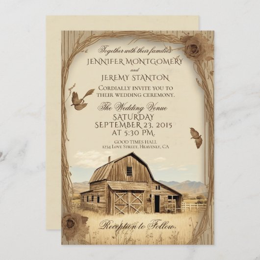 Invitation Mariage campagnard rustique (Devant / Derrière)