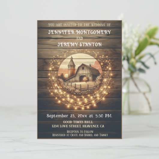 Invitation Mariage campagnard rustique (Debout devant)