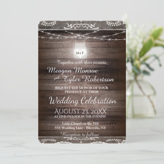 Invitation Mariage campagnard rustique avec le pot de (Debout devant)