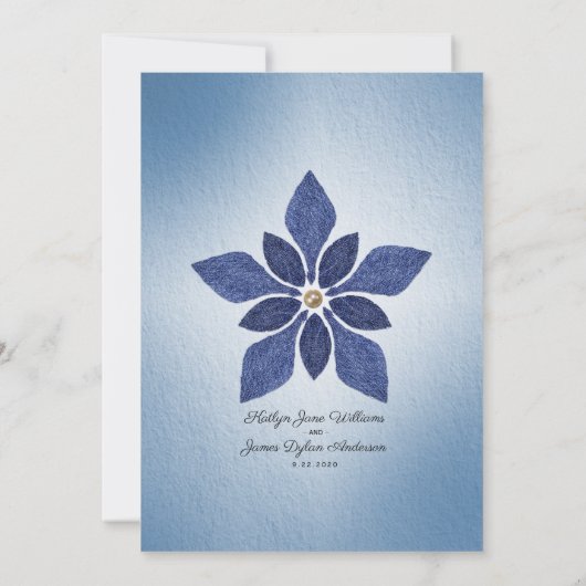 Invitation Mariage campagnard Rustique bleu Jean Denim Fleurs (Dos)