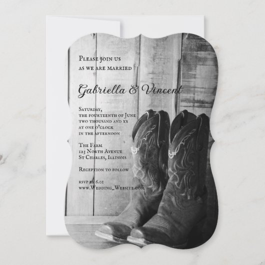 Invitation Mariage campagnard Rustique Boots Cowboy (Devant)