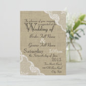 Invitation Mariage campagnard Rustique Burlap et dentelle (Debout devant)