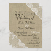Invitation Mariage campagnard Rustique Burlap et dentelle (Devant / Derrière)