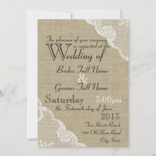 Invitation Mariage campagnard Rustique Burlap et dentelle