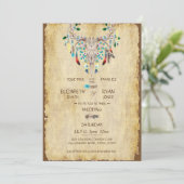 Invitation Mariage Campagnard Rustique, Crâne de Cerf, Plumes (Debout devant)
