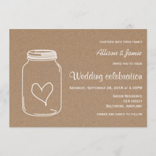 Invitation Mariage campagnard rustique de coeur de Masonjar