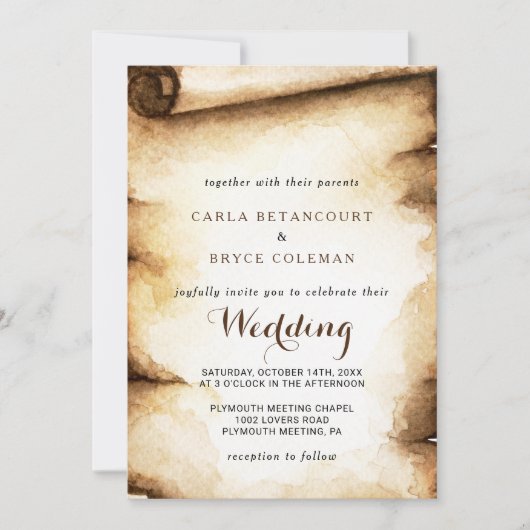 Invitation Mariage campagnard rustique de défilement papier (Devant)