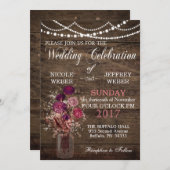 Invitation Mariage campagnard rustique de Mason Jar pourpre (Devant / Derrière)