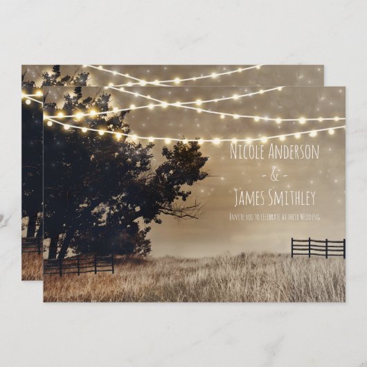 Invitation Mariage campagnard rustique de terrain et d'éclair (Devant / Derrière)