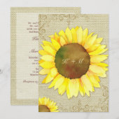 Invitation Mariage campagnard rustique de tournesol Burlap (Devant / Derrière)