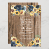 Invitation Mariage campagnard rustique de tournesol en bois (Devant / Derrière)