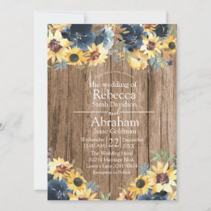Invitation Mariage campagnard rustique de tournesol en bois