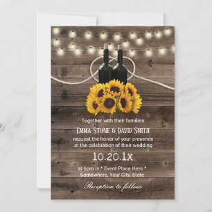 Invitation Mariage campagnard rustique de tournesol et de bou