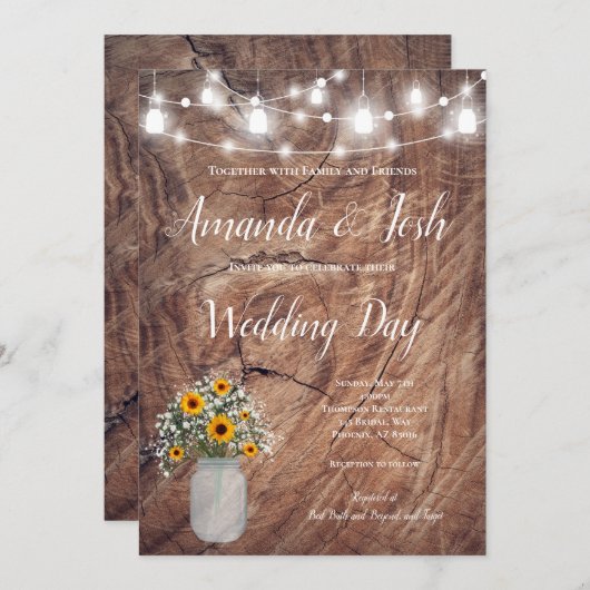 Invitation Mariage campagnard Rustique de tournesol Floral Ma (Devant / Derrière)