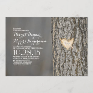 Invitation mariage campagnard rustique du coeur sculpté