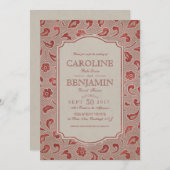 Invitation Mariage campagnard rustique élégant en dentelle ro (Devant / Derrière)