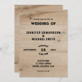Invitation Mariage campagnard rustique en bois de grange (Devant / Derrière)