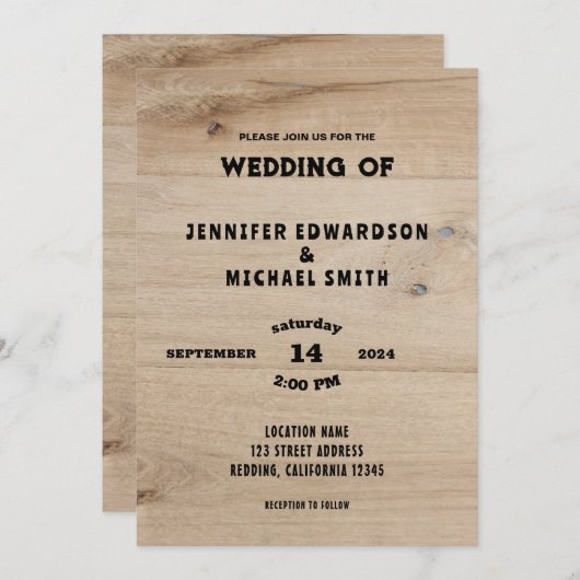 Invitation Mariage campagnard rustique en bois de grange (Devant / Derrière)