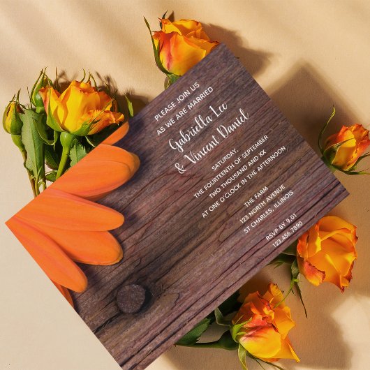 Invitation Mariage campagnard rustique en bois d'orange